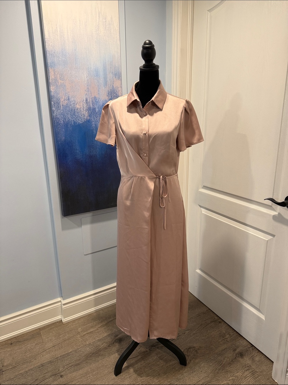 Nordstrom Women's Dusty Rose Midi Shirt Dress with Tie Waist